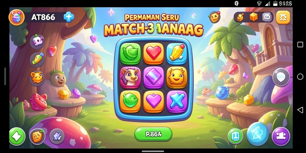 Tampilan gameplay AT866 dengan warna-warni cerah dan tantangan mencocokkan.