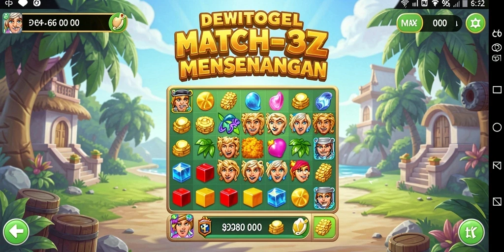 Tangkapan layar utama DEWITOGEL menampilkan gameplay Match-3 yang dinamis.