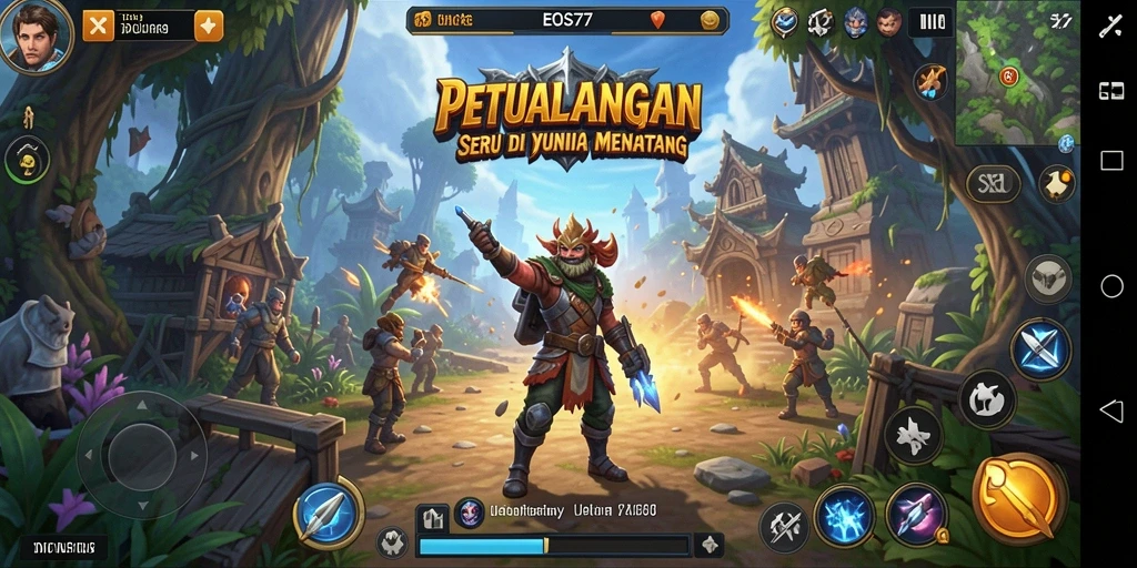 Screenshot gameplay EOS77 menampilkan aksi petualangan yang mendebarkan.
