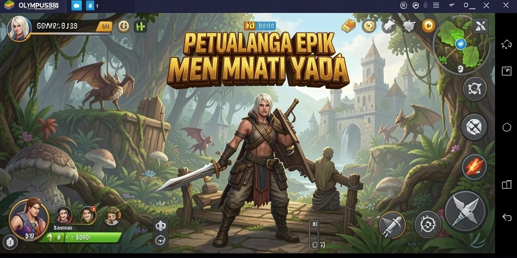 Tangkapan layar gameplay OLYMPUS88 dengan karakter menjelajahi dunia petualangan yang menakjubkan.