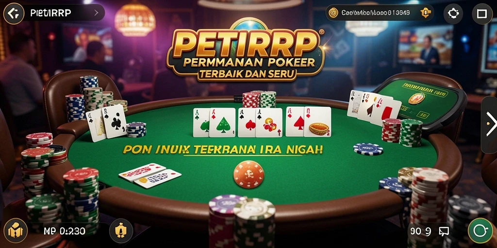 Screenshot gameplay PETIRRP dengan tampilan meja poker yang menarik.