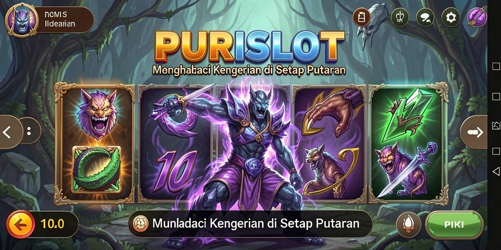 Tangkapan layar utama PURISLOT menampilkan ketegangan gameplay yang menakutkan.