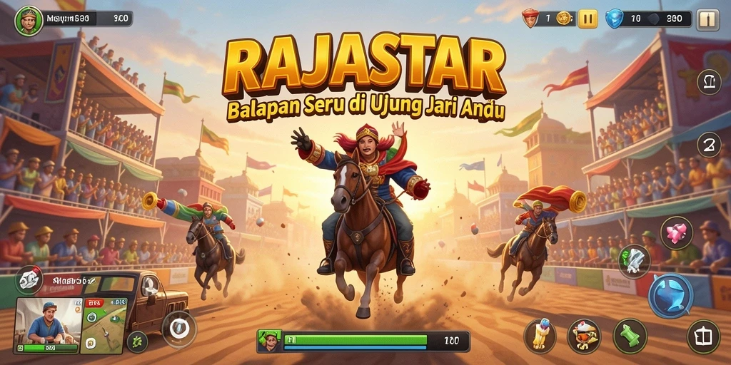 Screenshot RAJASTAR menampilkan aksi balapan yang mendebarkan.