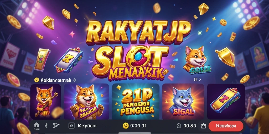 Screenshot gameplay menampilkan keseruan permainan Slot RAKYATJP yang berwarna-warni.