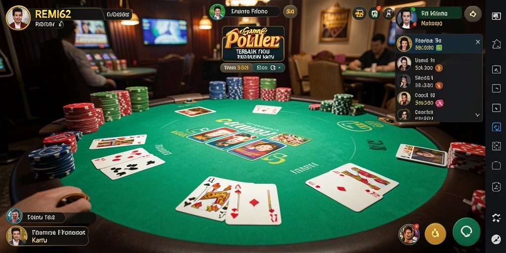 Tampilan gameplay Poker yang seru dan mendebarkan di REMI62.