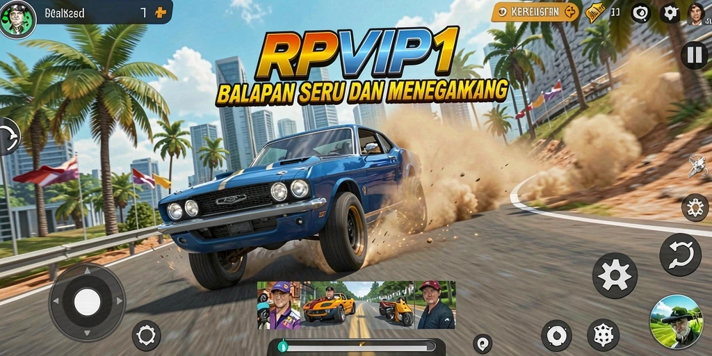 Gameplay RPVIP1 menampilkan balapan cepat dan menegangkan di berbagai trek.