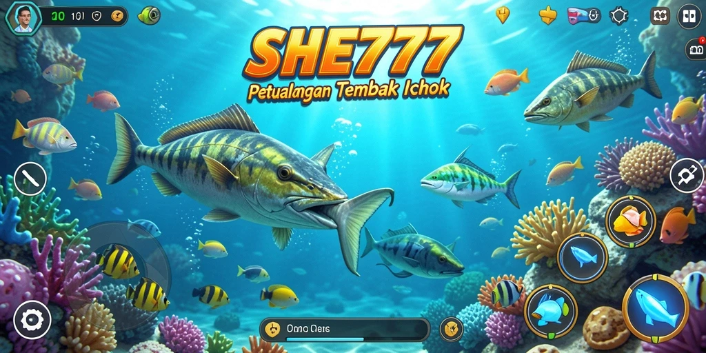 Screenshot gameplay Tembak Ikan SHE777 yang penuh aksi.