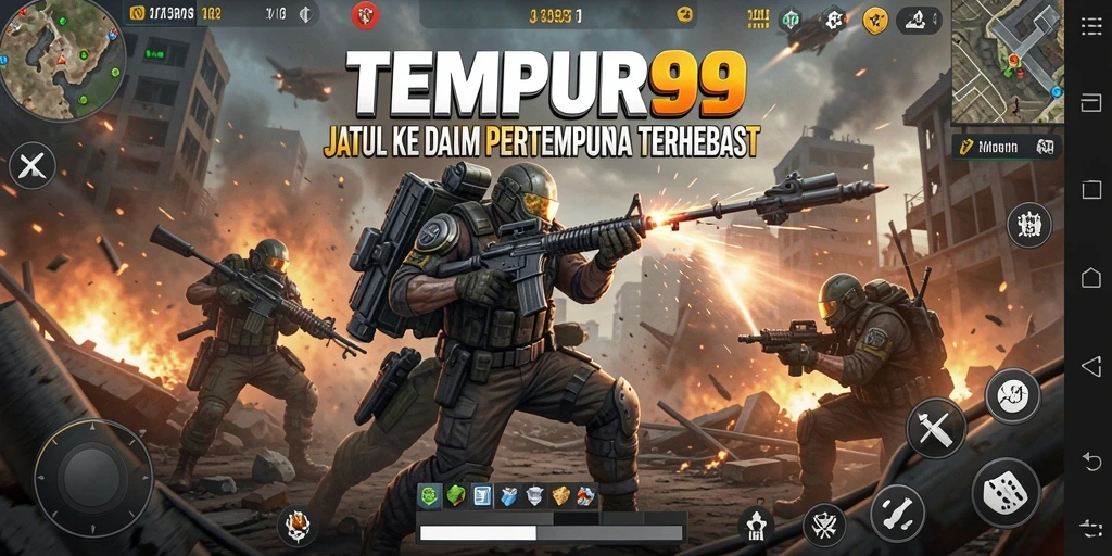 Tangkapan layar gameplay <strong>TEMPUR99</strong> menunjukkan pertempuran yang intens dan mendebarkan.