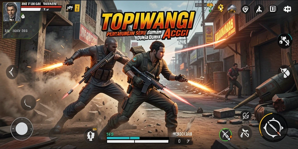 Screenshot gameplay TOPIWANGI yang menunjukkan aksi pertarungan intens.