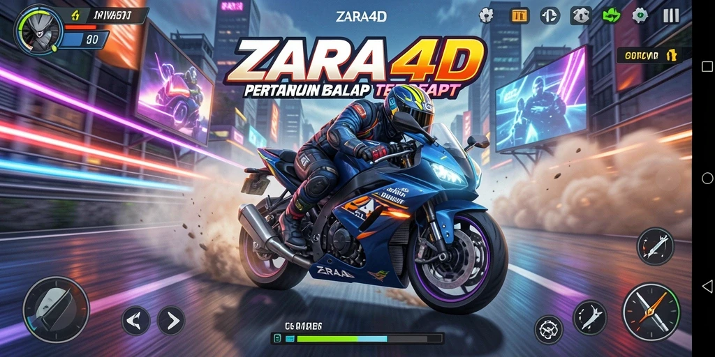 Screenshot gameplay ZARA4D menampilkan aksi balap motor yang intens dan mendebarkan.